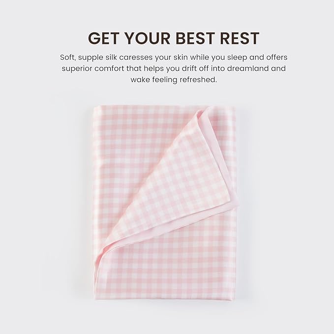 THXSILK Pink Plaid Style 6A+ Grade Mulberry Silk Pillowcase for Hair and Skin, 22 Momme Silk Pillow Case with Hidden Zipper, Organic Silk Pillowcase Queen Size 20x30 inches, 1PC, Pink Plaid