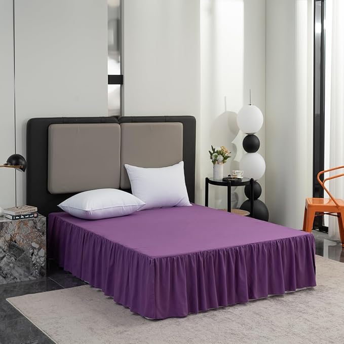 Bed Skirt Queen Size Ruffled Bed Skirt with Split Corners, Queen Bed Skirt 18 Inch Drop, TSUTOMI Queen Size Bed Skirt Grape for Ruffled Bed Skirt with Split Corners, Bed Skirt Queen Size