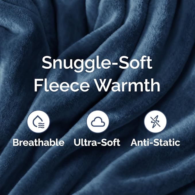 Ultra Soft Fleece Blanket Twin Size - Flannel Fleece Luxury Twin Blanket - Lightweight for Couch Bed Chair - Thick, Warm and Breathable - All Season Cozy Fuzzy, Anti-Static Microplush Bedding, Navy
