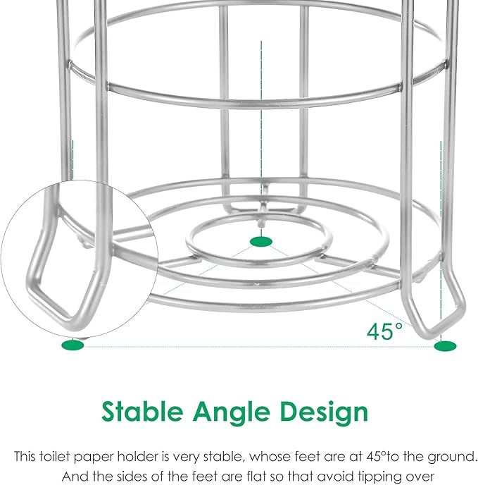 TomCare Toilet Paper Holder Toilet Paper Stand Free-Standing Toilet Tissue Paper Roll Bathroom Storage Shelf and Dispenser for 3 Spare Rolls Metal Wire Bathroom Accessories Storage Organizer