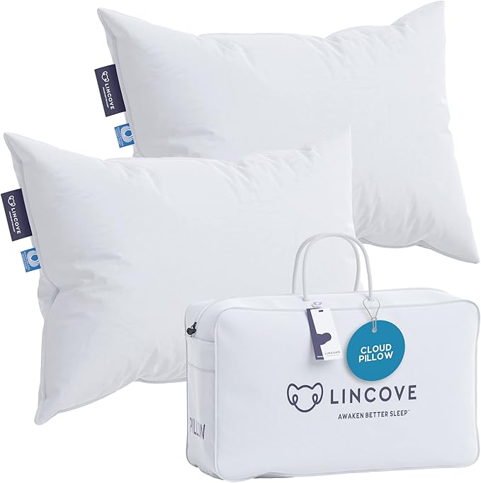 Lincove Cloud Natural Canadian Down Pillow, White Luxury Sleeping Pillow - 625 Fill Power, 500 Thread Count Cotton Shell, Made in Canada, King - Medium, 2 Pack
