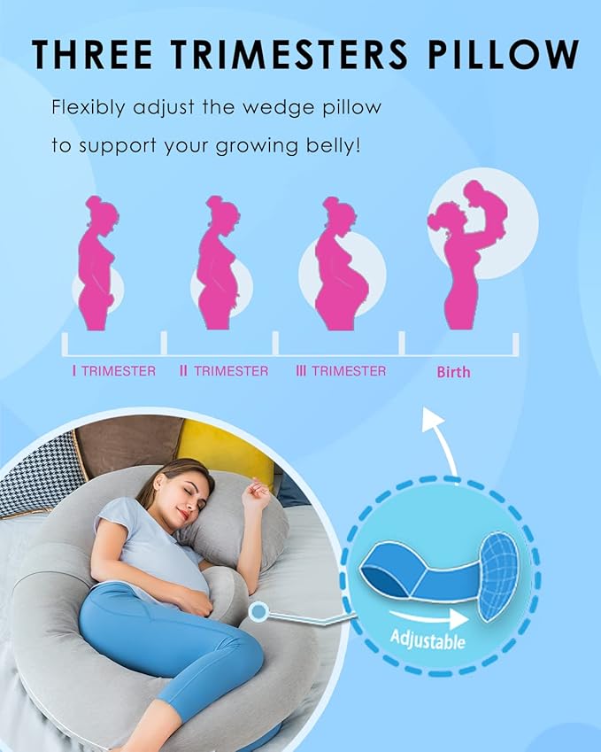 QUEEN ROSE Pregnancy Pillows - E Shaped Pregnancy Pillows for Sleeping, with Pregnancy Wedge Pillows for Belly Support, 60 inch Maternity Body Pillow, Breathable Jersey Cover,Grey