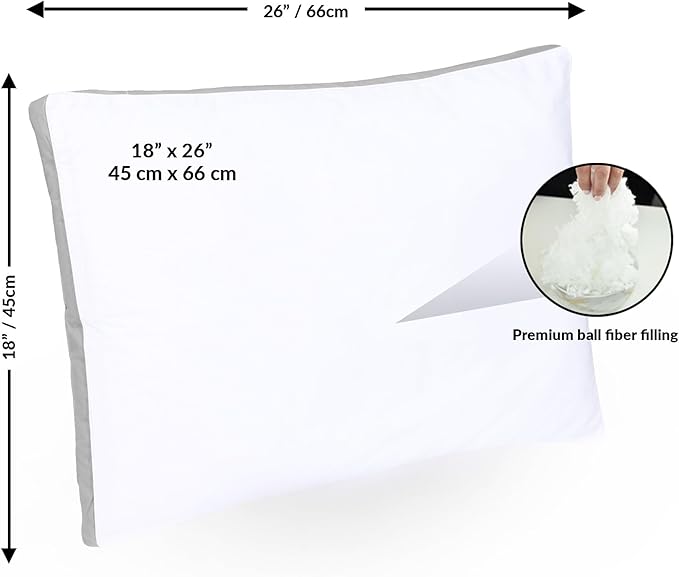 GOLD TEXTILES Pillows Queen Size Set of 2 (18x26 Inches) - Gusseted Hotel Quality Medium Firm Pillow - Plush Fiber Filling for Back & Side Sleeper, Easycare (Grey, Pack of 2)