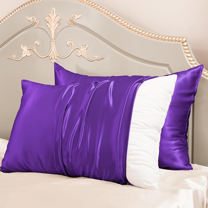 PROMEED 23 Momme Silk Pillowcase 2 Pack with Zipper, 3rd Gen Grade 6A+ 100% Mulberry Silk Pillow Case Set of 2, Cooling Pillow Cases for Hot Sleepers (Standard 20"x26", Purple)