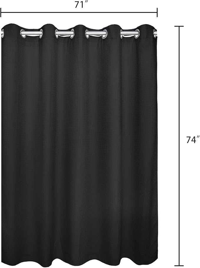 River Dream Black Waffle Weave Shower Curtain with Snap-in Liner,Cotton Blend Fabric Heavy Duty,No Hooks Needed Shower Curtain for Bathroom,Hotel Quality Shower Curtain Set,71 x 74 inches