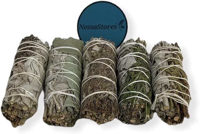 NESSASTORES - White Sage Mixture Smudge Sampler Kit 4" Bundles #JC-230 (1 Kit, 5 pcs Combination B)