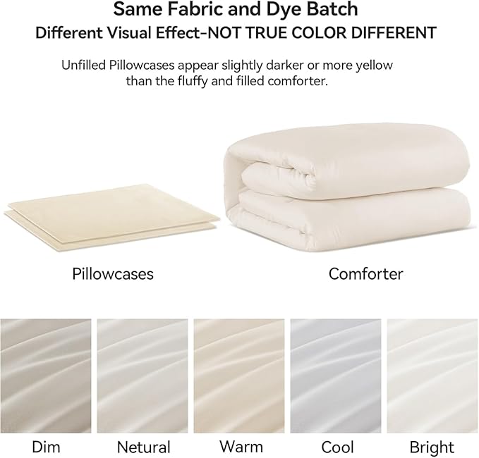 ROSGONIA Oversized Queen Comforter Ivory, 3pcs (1 Comforter & 2 Pillowcases) Lightweight Oversized Queen Comforter Sets Bedding Blanket Quilts
