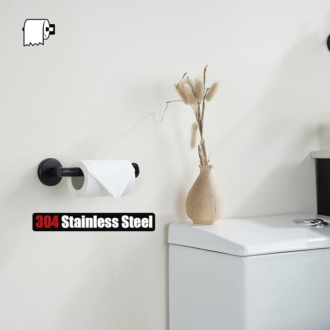 JQK Black Toilet Paper Holder, 5 Inch 304 Stainless Steel Thick 0.8mm Tissue Paper Dispenser, Matte Black Wall Mount, TPH120-PB