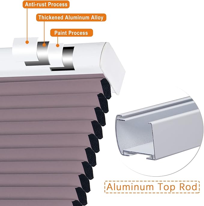 Persilux Custom Size Cellular Shades Cordless Window Blinds Blackout Roller Shades Bottom up UV Protection Single Cell Honeycomb Window Shades for Home, Bedroom and Office Purple