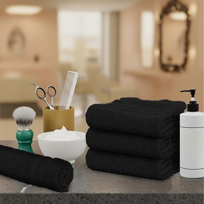 24 Pack Black Hand Towels 100% Cotton Spa Towels 16x27 inches Highly Absorbable Facial, Gym, Hair and Face Towels in Bulk