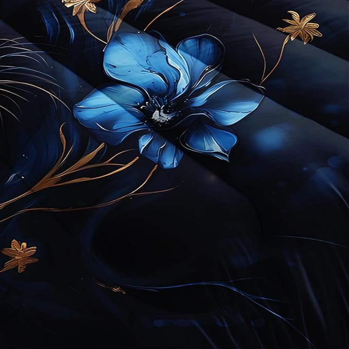 Black and Gold Flower Lion Comforter Set Full Size，Animal Print Full Size Bedding Set for Boy，with 1 Comforter with 2 Pillow Case