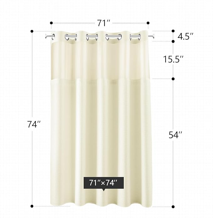 River Dream Cream Fabric Shower Curtain Set, Cotton Blend, Waffle Weave, with Snap in Replacement Liner，71 x 74 inches