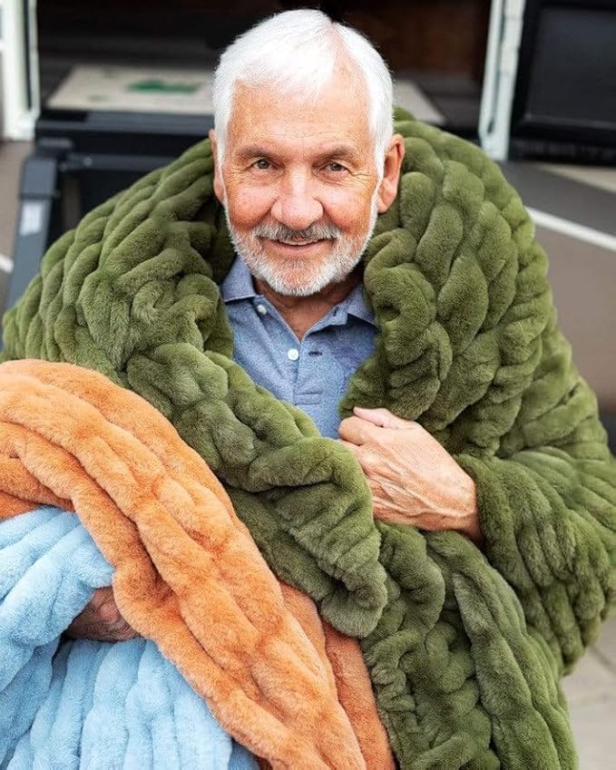 Minky Couture Hugs Blanket - Extra Plush Blanket for Premium Gifting - Stretchy Bubbled Cozy Throw - Silky Smooth - Durable & Machine-Washable - Travel-Friendly - Adult, Camp Green