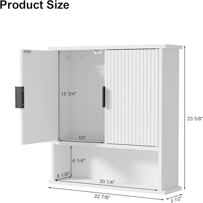 Bathroom Wall Cabinet,Farmhouse Medicine Cabinet for Bathroom with 2 Doors,Wall Mounted Medicine Cabinets Over Toilet Storage Cabinet for Laundry Room/Kitchen/Living Room,White,23 x 24