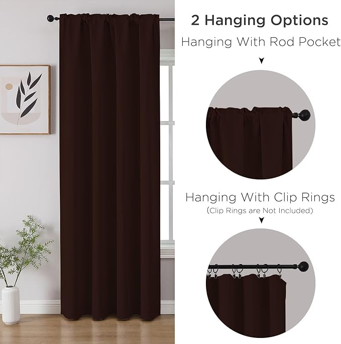 CUCRAF Blackout Curtains 90 inch Length 2 Panels Set, Rod Pocket Room Darkening Drapes for Bedroom Living Room, Insulated Thermal Light Blocking Window Curtain (W52 x L90 Inch, Chocolate)