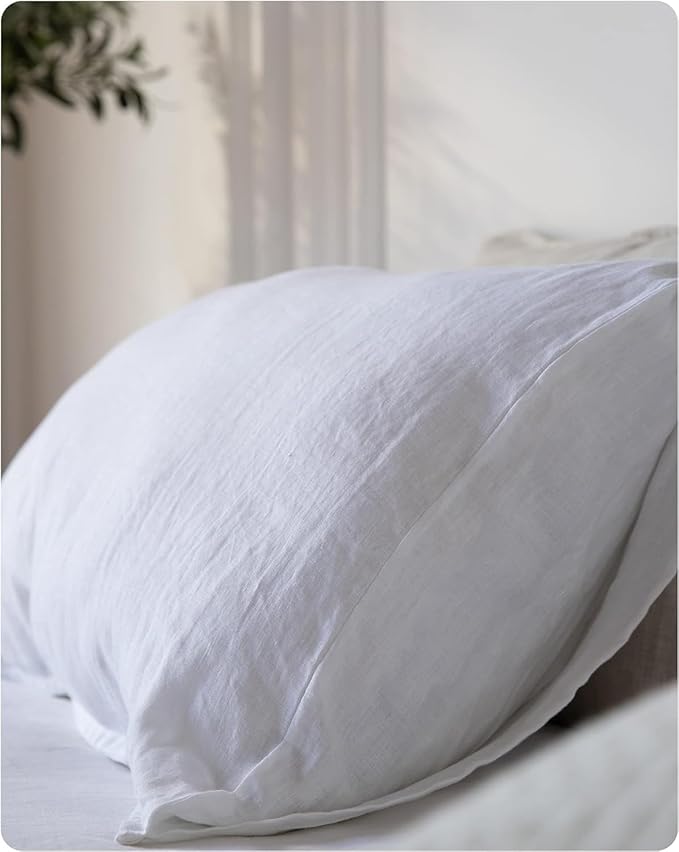 XZ XIFA King Standard Pillowcases - 2 Pack - Envelope Closure - 100% Natural Washed French Flax, Breathable, Durable, Textured Pillow Covers 20"x36"(King Standard, White)