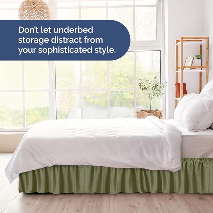 Wrap Around Dust Ruffle Bed Skirt - Sage Green - for Full Size Beds with 21 Inch Drop - Elastic Strap - Adjustable Pleated Bedskirt with Brushed Fabric and Wrinkle Free - for Women, Men, Kids & Teens