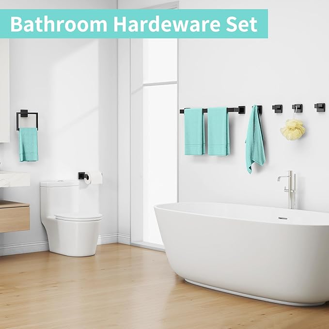 20-Piece Matte Black Bathroom Hardware Set, 24 Inch Bath Towel Bar Set, Stainless Steel Wall Mounted Towel Rack for Bathroom