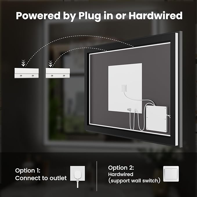 WTTY 32"X36" LED Bathroom Mirror with Black Frame, Bathroom Vanity Mirror with Lights for Wall, Front Light and Backlit, Anti-Fog, Dimmable, 3 Colors, Shatterproof, Memory, Horizontal/Vertical