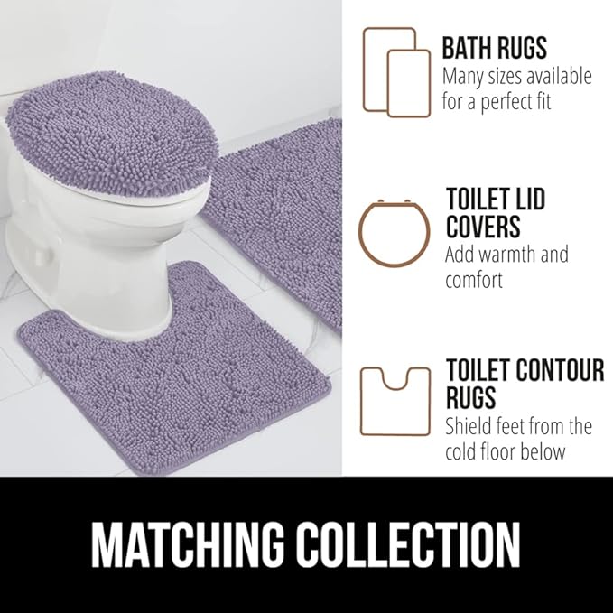 GORILLA GRIP Bath Rug Mat, Soft Absorbent Chenille, Quick Dry Microfiber Mats, Rubber Backing Washable Shower Floor Rugs, Bathmat Runner, US Designed Bathroom Home Decor Accessories 24x17 Light Purple