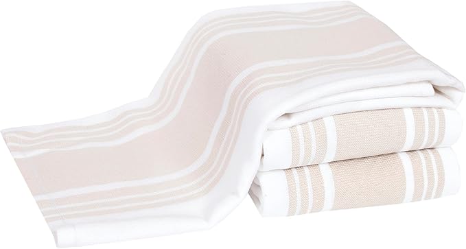 All-Clad Dual-Purpose Kitchen Towels: Highly Absorbent - 100% Cotton, 17"x30" Dish Towels for Cleaning & Drying Dishes & Glassware, 3-Pack, Cappuccino