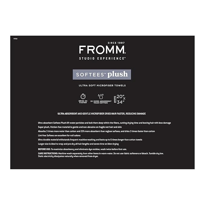Fromm Softees Plush Microfiber Towels for Hair Salon, Barber, Spa, Ultra Soft Hair Wrap for Drying Hair, Hands, Face, Granite, 20 x 34 Inches, 6 Pack