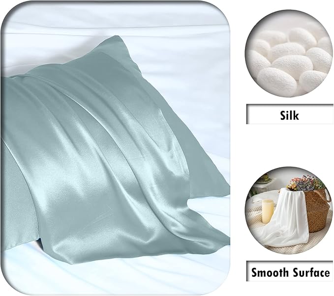 Silk Pillowcase for Hair and Skin,Soft,Breathable and Sliky 100% Silk Pillowcases King Set of 2,Both Sides Natural Mulberry Silk Pillow Cases with Hidden Zipper(King Size 20"X 36",2pcs)