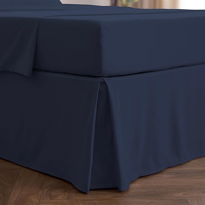 Mellanni Bed Skirt Twin XL Size - Bed Skirting - 15-Inch Tailored Drop Pleated Dust Ruffle - Hotel Luxury Bedding - Wrinkle, Fade, Stain Resistant - 1 Bedskirt (Twin XL, Navy Blue)