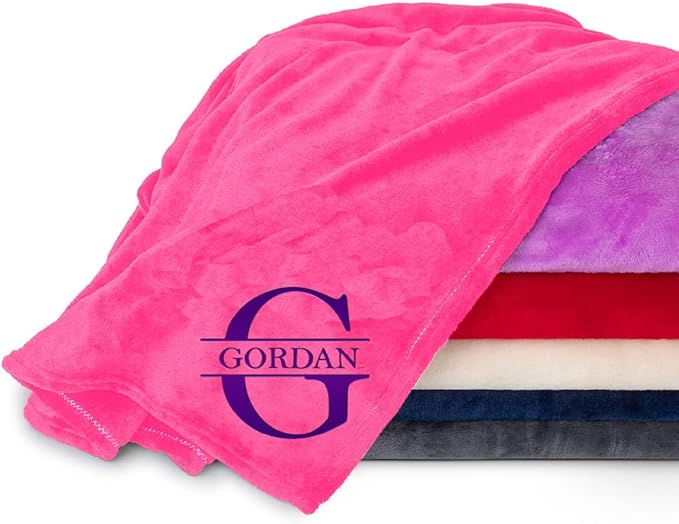 Personalized Passion Blankets with Custom Name & Initial Monogram - Super Soft and Cozy Fleece - Unisex Custom Blanket for Him and Her - 60x40 Inches - Hot Pink