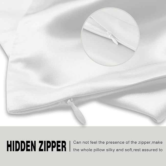 Mulberry Silk Pillowcase for Hair and Skin Pillow Case with Hidden Zipper Soft Breathable Smooth Cooling Silk Pillow Covers for Sleeping (White, King（20"X 36"）)
