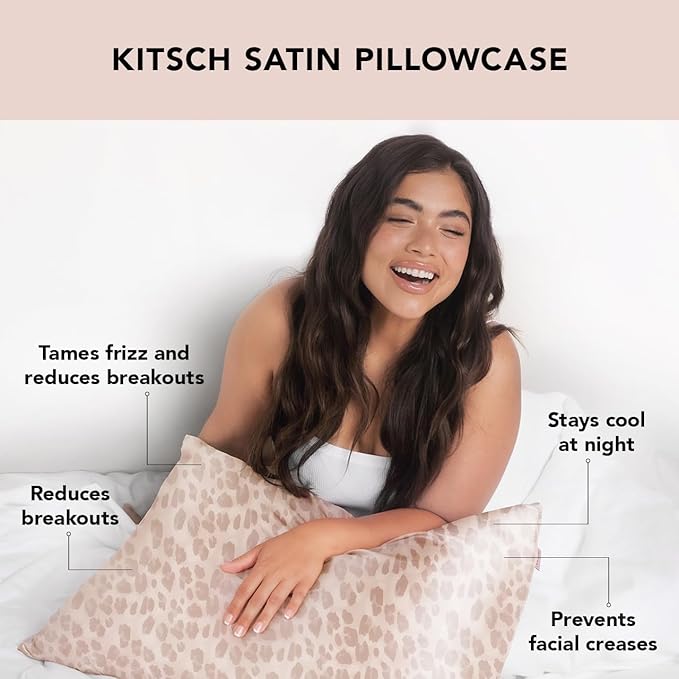 Kitsch Satin Pillowcase with Zipper for Hair & Skin, Softer Than Silk Pillow Cases Queen, Wrinkle-Free, Smooth and Cooling Satin Pillow Covers, Standard Size 19"x26", Leopard