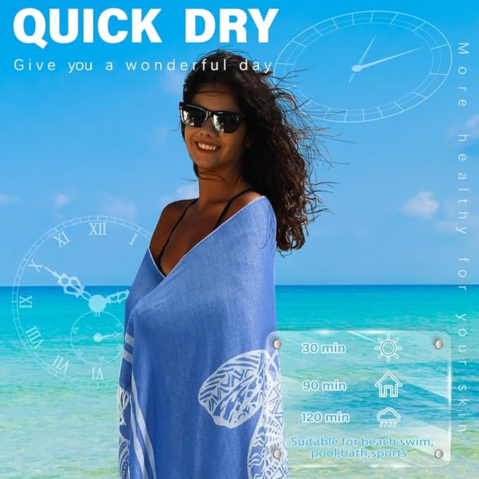 Thin Turkish Beach Towel Lightweight Quick Dry Absorbent Cotton Bathroom Bath Pool Swim Towels Extra Large Oversized Sand Free Beach Accessories Essentials Cloud Gifts for Adult