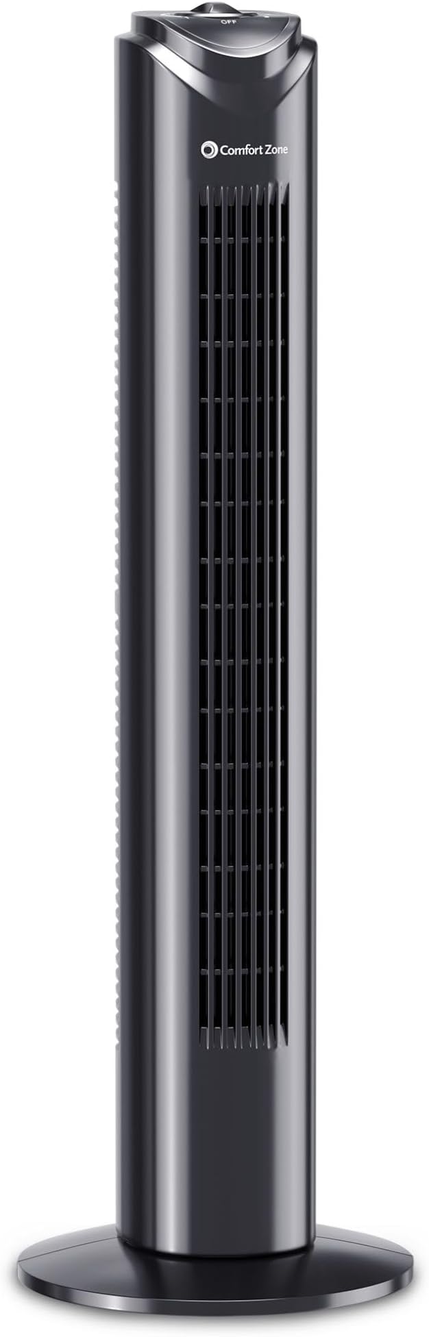 Comfort Zone Tower Fan for Bedroom, 32 inch, 3 Speeds, 90 Oscillation, Bladeless Indoor Fan, Built in Carry Handle, Portable Stand Fan, Black