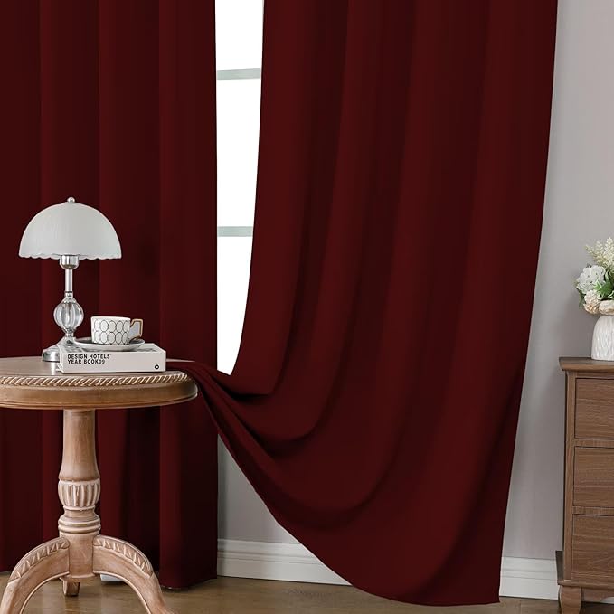 CUCRAF Burgundy Red Blackout Curtains 108 inch Length 2 Panels Set, Rod Pocket Room Darkening Drapes for Bedroom Living Room, Insulated Thermal Light Blocking Window Curtain (W52 x L108 Inch)