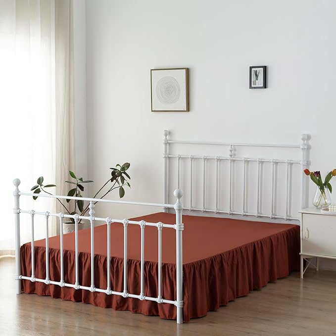 Bed Skirt Queen Size Ruffled Bed Skirt with Split Corners, 14 Inch Drop Dust Ruffle Bed Skirt with Platform, Rust, 14'' Queen