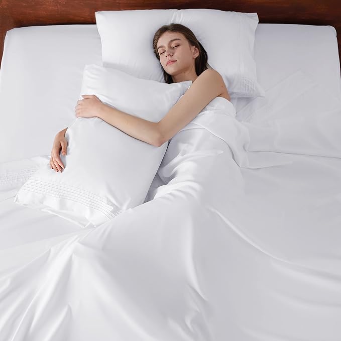 Bedsure Twin XL Sheets Dorm Bedding, GentleSoft Breathable Extra Long Twin Sheets & Pillowcases, Moisture Wicking Cooling, Deep Pocket Fits Mattress Up to 21 Inches Thick, White