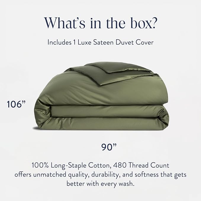 Brooklinen Luxury Sateen Duvet Cover - 100% Cotton, King/California King Size in Fresh Moss Green with Extra-Long Corner Ties and Button Closure - Best King/Cali King Duvet Covers