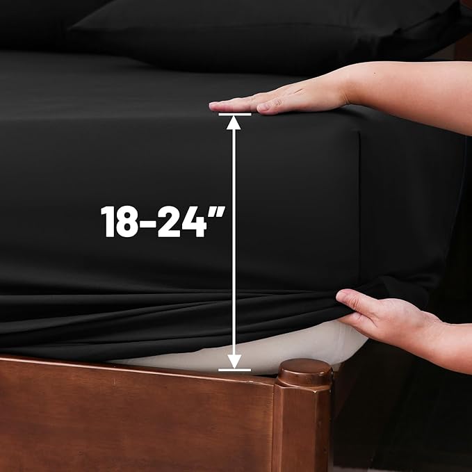 Extra Deep Pocket California King Sheets 18-24 Inch 1000 Thread Count 100% Egyptian Cotton Sateen Weave Soft Breathable 4 Pieces（California King,Black）