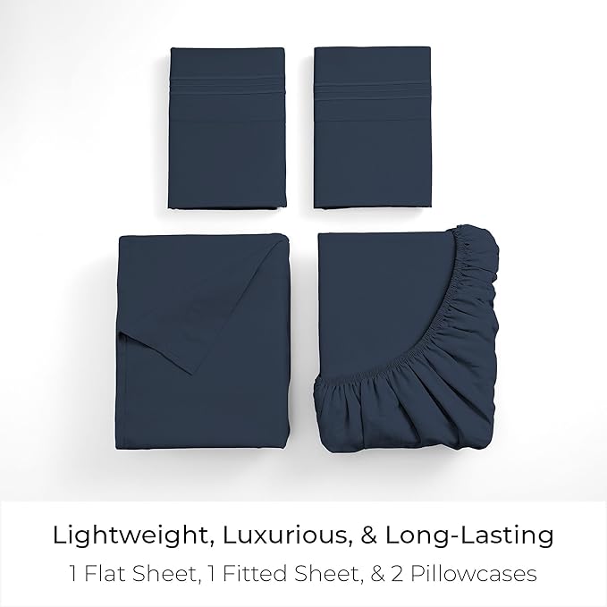 Mellanni Full Sheets Set - 4 PC Iconic Collection Bedding - Hotel Luxury, Extra Soft, Cooling Bed Sheets - Wrinkle, Fade, Stain Resistant (Full, Navy Blue)