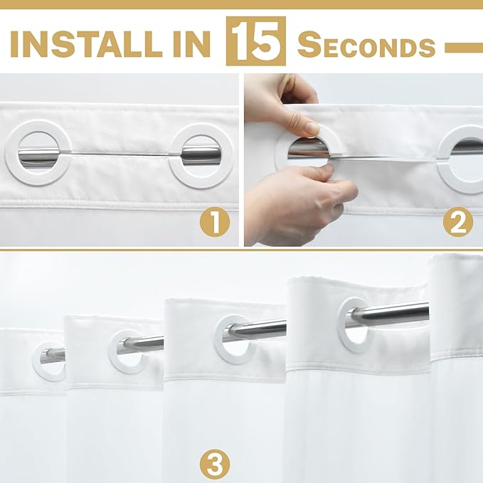 Long No Hook Shower Curtain with Snap in Liner, Polyester Textured Shower Curtain with Liner Set, Waterproof Washable Hotel Style Shower Curtains for Bathroom, 71Wx80H, White