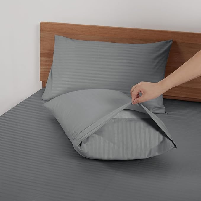 Mejoroom Striped King Size Sheet Set – Hotel Luxury Bed Sheets - Deep Pocket Up to 16 inch, Breathable, Wrinkle, Fade and Stain Resistant – 4 Piece(02-Gray)