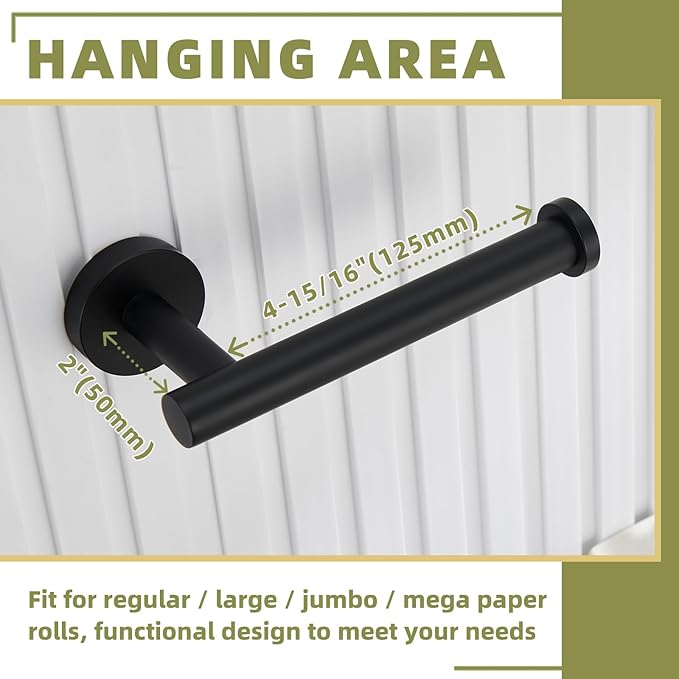APLusee Matte Black 2 Pieces Bath Accessories Set, Hand Towel Ring and Toilet Paper Holder, Stainless Steel Bathroom Hardware, Wall Mounted