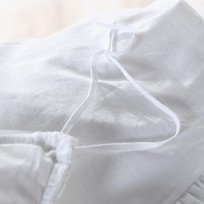 QSH White Shabby Ruffle Duvet Cover Full Size,Washed Cotton Farmhouse Boho Chic Aesthetic Cute Bedding Comforter Quilt Cover 3 Pieces Ultra Soft and Breathable Zipper Closure & Corner Ties