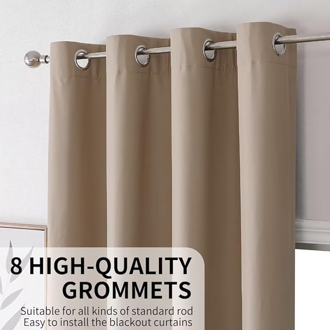 Joydeco Taupe Blackout Curtains 72 Inches Long, Short Blackout Curtains 2 Panels Sets for Bedroom Living Room, Room Darkening Drapes 72 Inches Long Solid Drapes&Curtains for Windows with Grommets