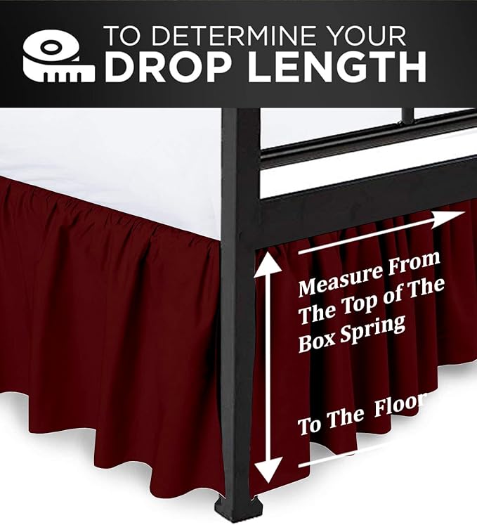 Ruffled Bed Skirt with Split Corners, Burgundy, Full 18 Inch Drop Bedskirt, Hotel Quality Brushed Microfiber Wrinkle Free Dust Ruffle Bed Skirt Full Size