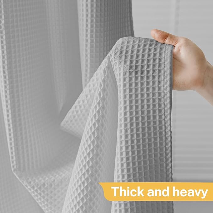 River Dream 54" W Stall Waffle No Hooks Shower Curtain with Snap in Liner,Cotton Blend Fabric Shower Curtain for Bathroom,Hotel Quality,Grey,54Wx80L