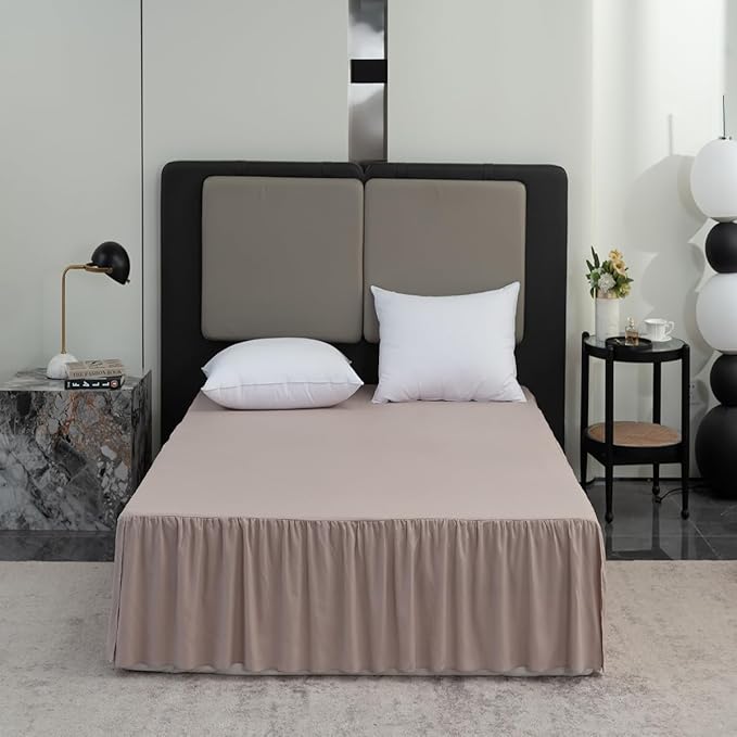 Khaki Bed Skirt Full Size Ruffled Bed Skirt with Split Corners, Full Bed Skirt 12 Inch Drop, Full Size Bed Skirt Khaki for Ruffled Bed Skirt with Split Corners, Bed Skirts Full Size