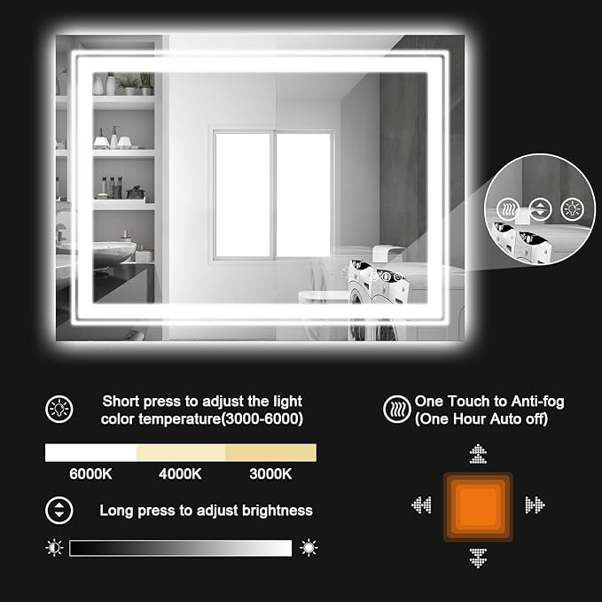 LED Bathroom Mirror, 88"x38" with Front and Backlit, Anti-Fog, Large Bathroom Vanity Mirror for Wall, Memory Function, Stepless Dimmable, Tempered Glass (Horizontal/Vertical)