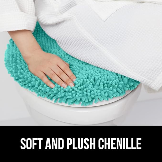 GORILLA GRIP Soft Chenille Bathroom Toilet Lid Cover, Machine Washable Seat Covers, 19.5x18.5, Stays in Place Rubber Backing, Fits Most Round, Elongated and Oblong Lids, Accessories Decor, Turquoise