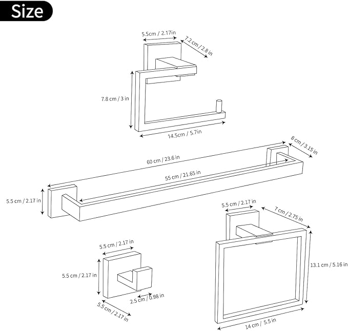 YACVCL 5 Pieces Black Bathroom Accessorie Set 23.6 Inch Towel Bar Set,SUS304Stainless Steel Bathroom Hardware Set,Wall Mounted Towel Holder Set for Bathroom
